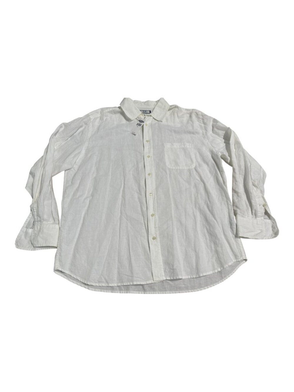 Old Navy White Shirt Mens XL Linen Cotton Blend Button Up Long Sleeve Collar NWT